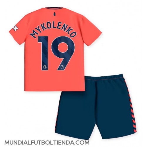 Camiseta Everton Vitaliy Mykolenko #19 Segunda Equipación Replica 2023-24 para niños mangas cortas (+ Pantalones cortos)